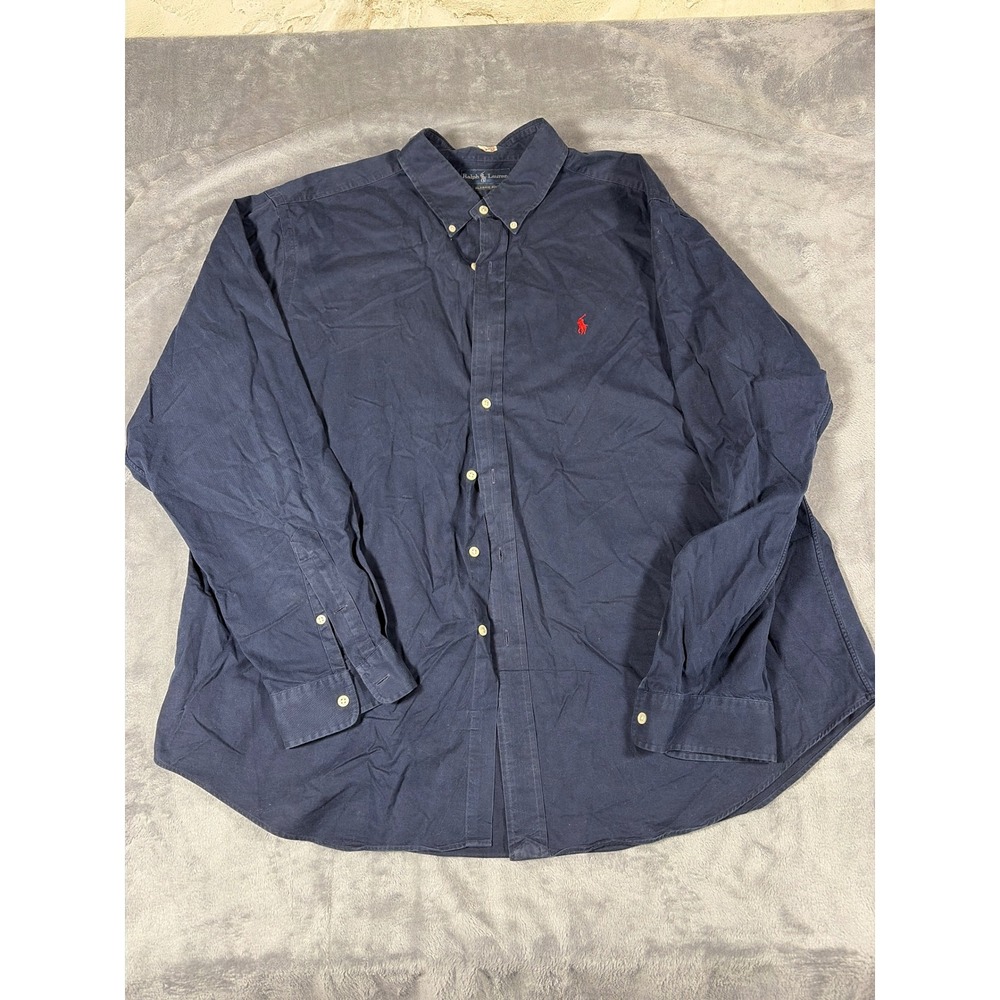 Ralph Lauren Classic Fit Navy Blue Cotton Button Down Shirt Mens XXL Red Pony